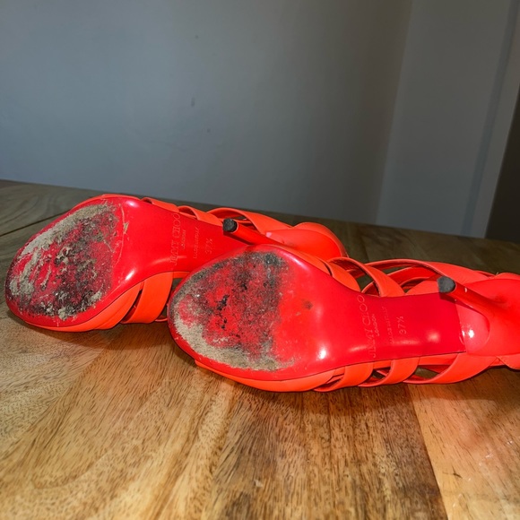 Jimmy Choo Dame Caged Sandals Leather Neon Orange High Heel Stilletos - Picture 8 of 10